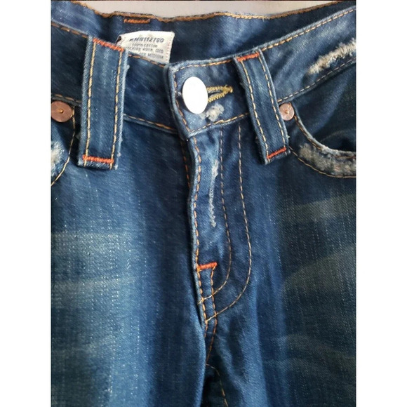 True Religion Jeans Womens Size 28 Blue Bobby Bell Bottom Distressed 100% Cotton - Picture 5 of 10